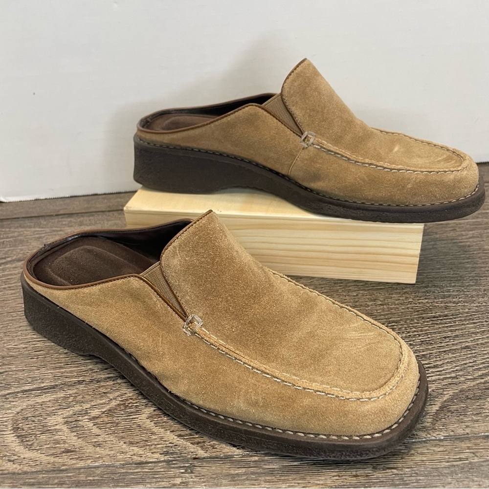Bass Tan and Brown Tiona slip on Loafers. Mules. Suede. 8M. Pre-owned.